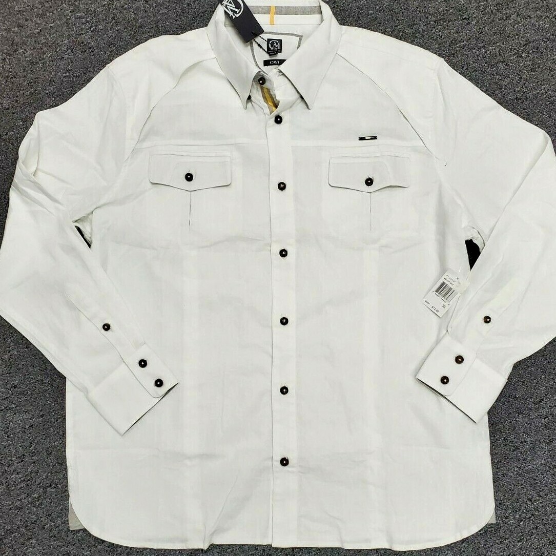 Casual Button 4xl Mens Button Down Shirts NWT Cavi Men 4XL White