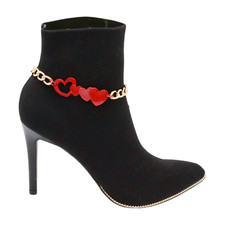 Women Gold Metal Boot Chain Bracelet Shoe Red Heart Charm Love One Size Fits All