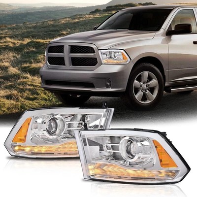 Fit For 2013-2018 Dodge Ram 1500 2500 3500 Chrome LED DRL Headlights Headlamps