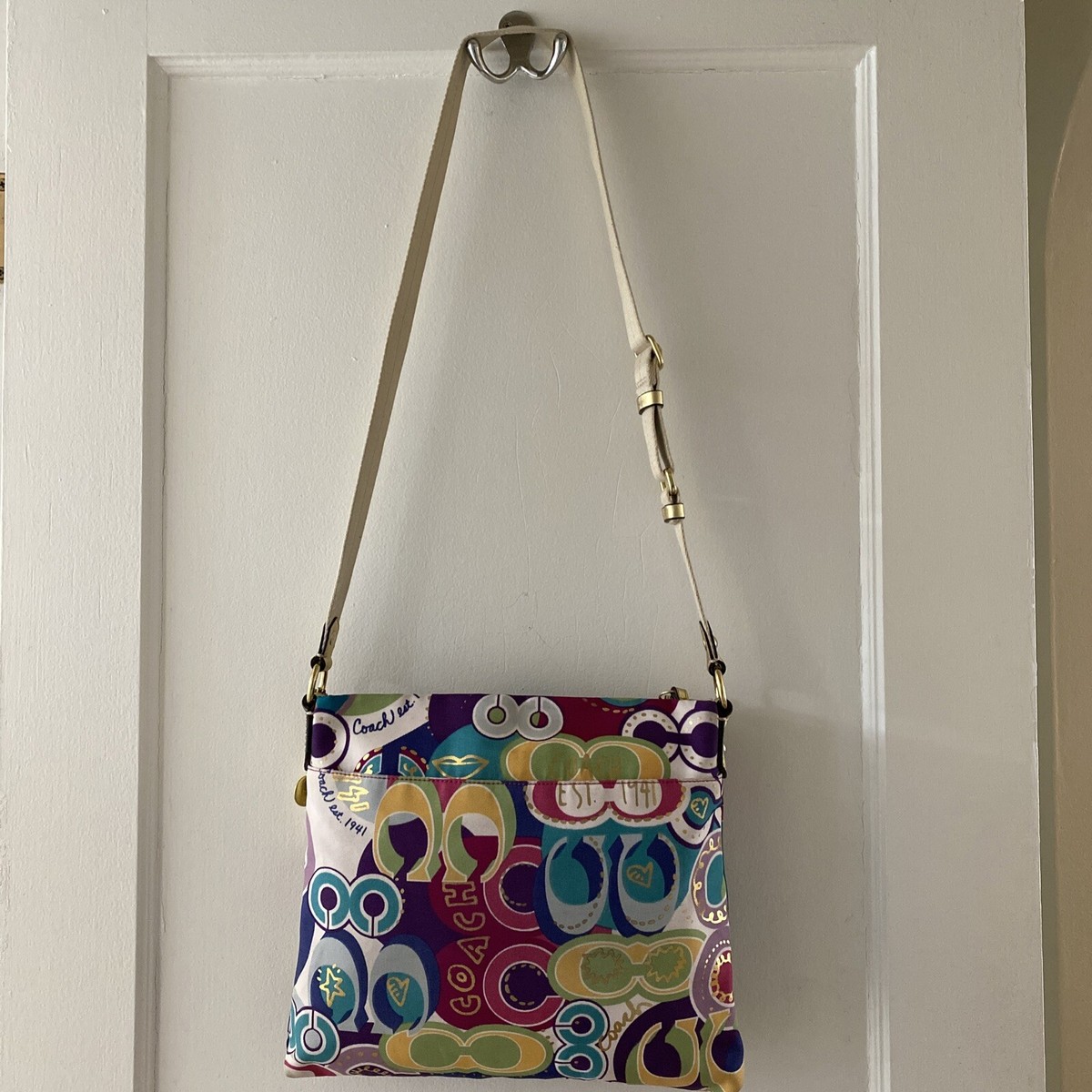 Coach Signature Stripe Pop C Print File Bag F19454 Multicolor