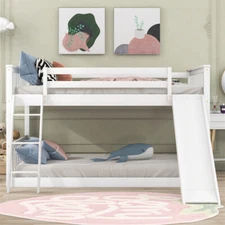 Full Over Full Bunk Bed with Convertible Ladder &Slide,Low Bunk Design for Kids 