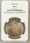 1884-O Morgan Dollar NGC MS-64 Rainbow Toning Both Sides