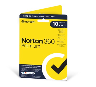 Norton 360 Premium Antivirus 2026 VPN 10 Geräte 1 Jahr - 5 Minuten Lieferung