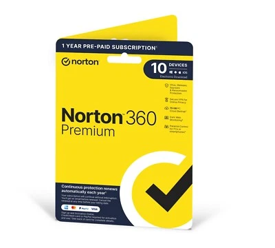Norton 360 Premium Antivirus 2026 VPN 10 dispositivos 1 año - entrega en 5 minutos