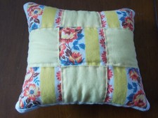 Vintage 1950 Quilted Pillow Machine Pieced Nine Square Quilt Block Muslin Back