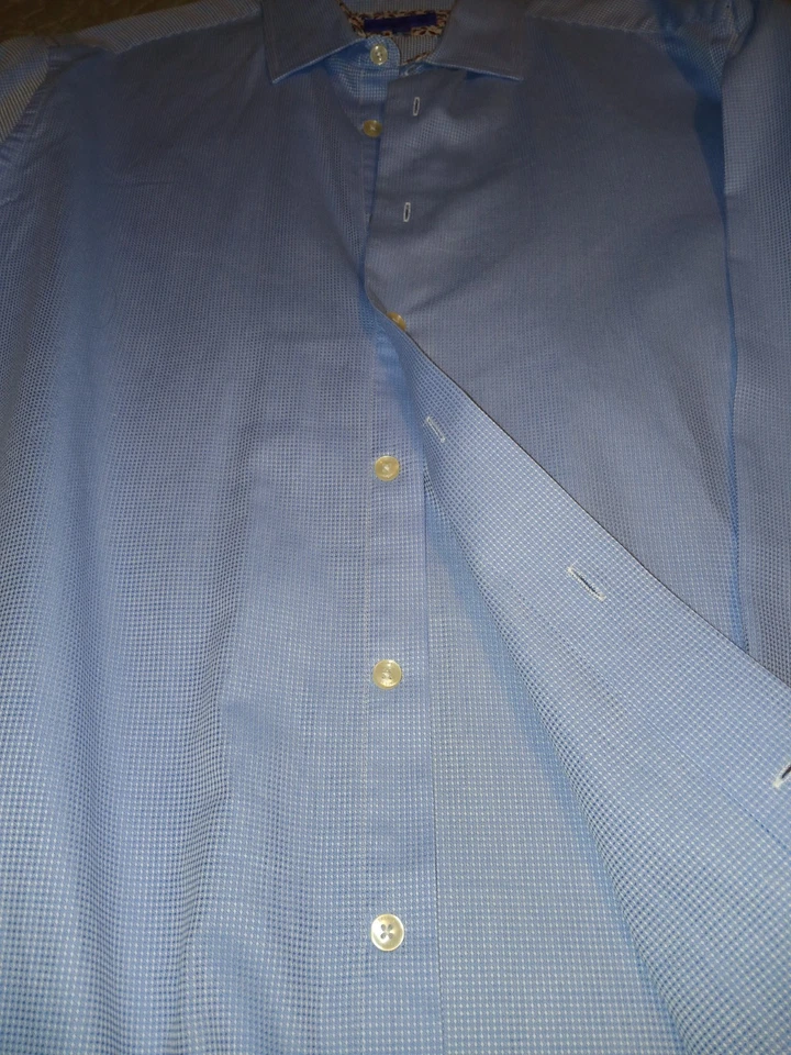 Camisa de vestir de manga larga Tallia para hombre puño abatible 100 % algodón azul blanco 16,5 talla L Foto 4 de 4