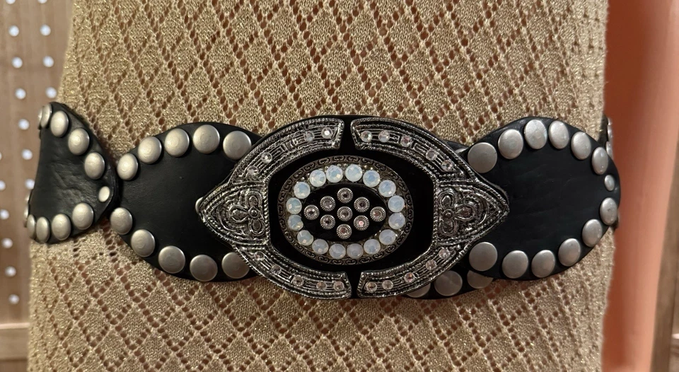 "Cinturón para mujer Leatherock cuero marrón oscuro estrás occidental M 33"" a 36""" Foto 4 de 4