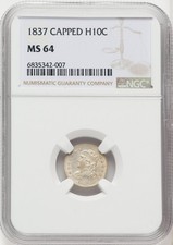 1837 CAPPED Capped Bust Half Dime H10C NGC MS64 cross
