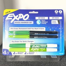 Expo Mixed Marker Set 4 Count Green Wet Erase, Dry Erase Fine Tip