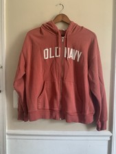 Old Navy Logo Full Zip Hoodie Sweatshirt Medium Coral Pink Orange Fleece Flawles