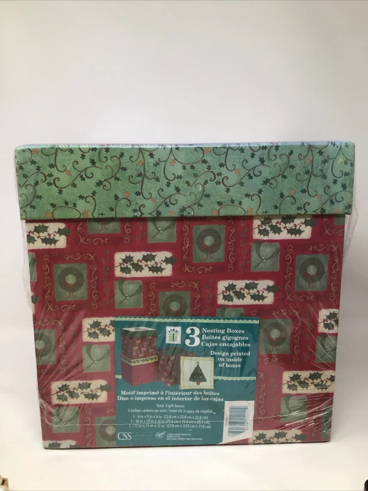 Crystal Creative Solutions Stacking Nesting Boxes Set Of 3 Tree Wreath Holly NEW - Image 3 of 4