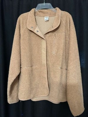 Victoria's Secret PINK Mocha Brown Sherpa Cozy Snap Fleece Jacket Sz Small