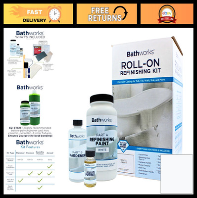 High Gloss White Roll-On Refinishing Kit - 22 fl oz, DIY Coating for Bathtubs, T