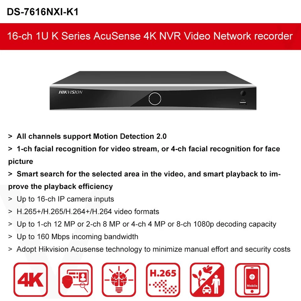 Hikvision 12MP 16CH NO-POE K Series AcuSense 4K NVR Video Recorder DS-7616NXI-K1 - Image 3 of 4