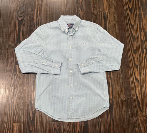Vineyard Vines Whale Shirt Men’s Small Plaid Blue Green Cotton - Picture 1 of 4