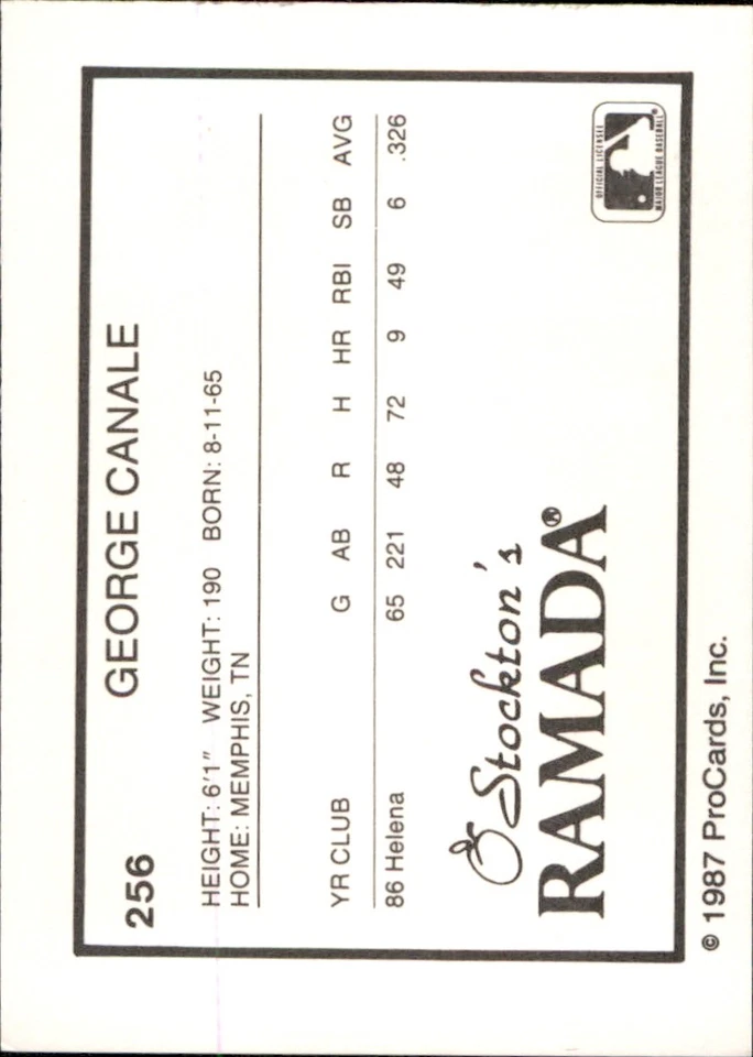 George Canale 1987 ProCards #256 RC Stockton Ports FREE SHIPPING AutographDen - Image 2 of 2