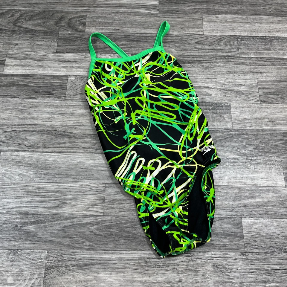 Traje de baño SPEEDO Criss Cross Back verde/negro de una pieza para niña talla 12/28 Foto 2 de 4