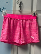Puma Athletic Hot Pink White with Waistband Puma Logos Shorts Girls Size S 7/8
