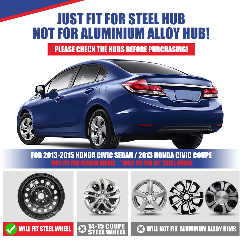 15" Set of 4 Silver Wheel Covers Full Hub Caps For 2013-2015 HONDA CIVIC SEDAN - Image 3 of 4