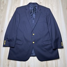 Brooks Brothers 346 Madison Fit Gold Button Blazer Mens 46R Navy Blue Wool