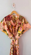 Indian Peach Floral Handmade Cotton Kaftan Maxi Dress Women's Clothing Gown US