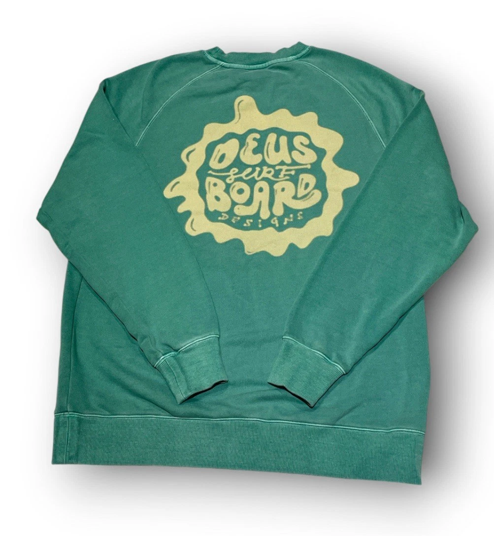 Deus Ex Machina Sweatshirt Mens Medium Green Surf Board Designs Crewneck Raglan - product detail image 2