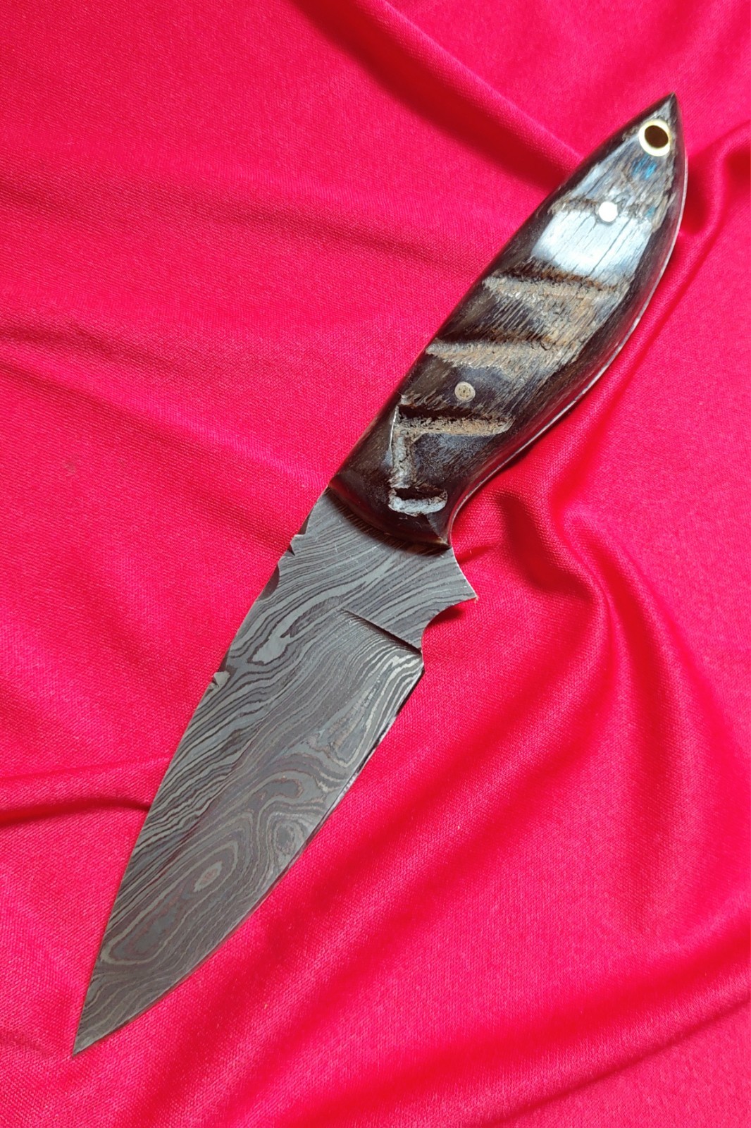 10" CFK Everyday Knife Top Quality Damascus Steel, Horn Grip, Leather Sheath