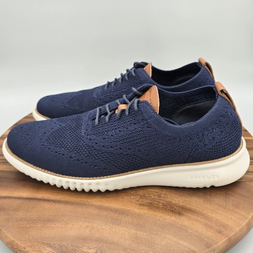 Cole Haan Shoes Mens 9.5 M Navy Blue Zerogrand Wingtip Oxford Knit Lightweight - Picture 3 of 8