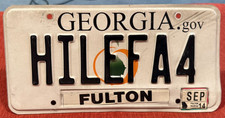 VANITY SEP 2014 HILEFA4 Georgia GA License Plate Tag