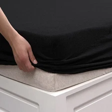 PURE ERA Jersey Knit Cotton Fitted Bottom Sheet ONLY (No King, Solid Black 