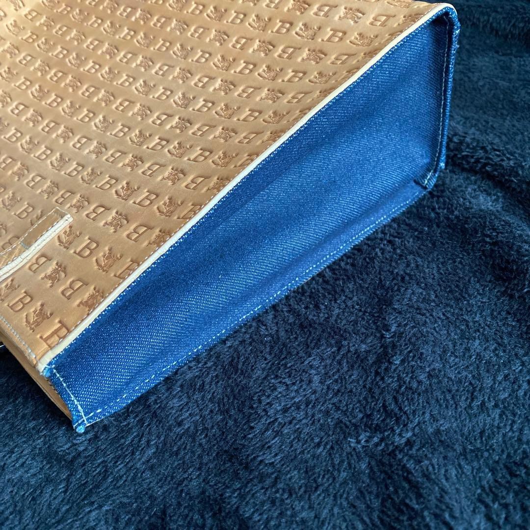 Burberry Blue Label Tote Bag Leather Denim Logo Embossed Handbag Black New thumbnail 16