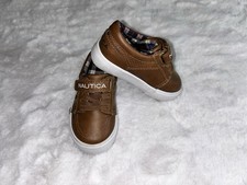 Nautica Toddler Boys Sz 5 Berrian Casual Sneaker Shoes- Brown Navy No-tie Strap