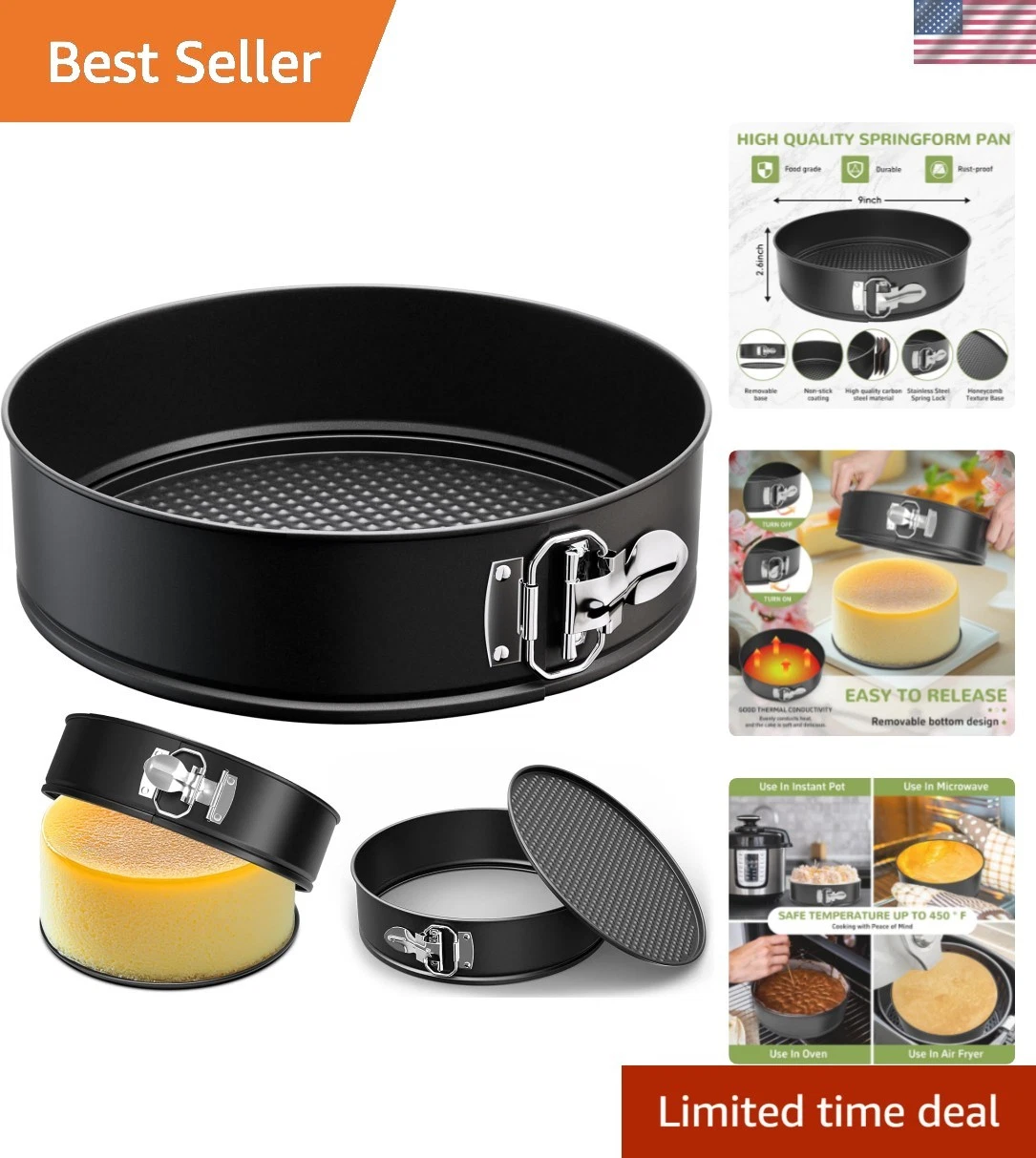 9 Inch Springform Pan with Removable Bottom, Non-stick Round Spring Form Cake...