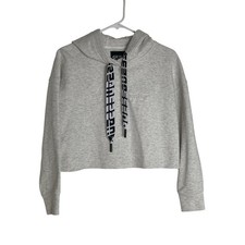 00378 - Guess Cropped Hoodie Sweatshirt White, Gray Logo Activewear Pullover