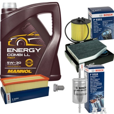 BOSCH Inspektionspaket 5 L MANNOL Energy Combi LL 5W-30 für VW Golf Plus 1.4