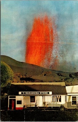 VINTAGE POSTCARD KAPOHO TOWN HAWAII VOLCANO DURING ERUPTION  1960