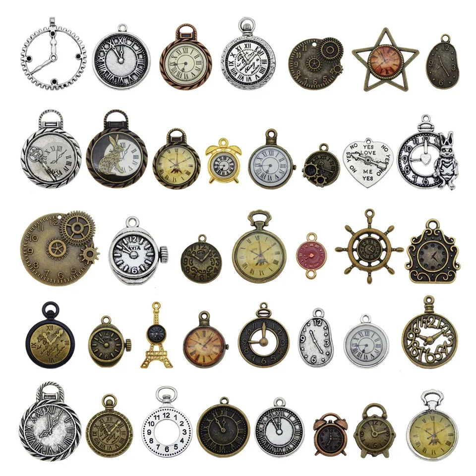 20pc Alloy Clock Watch Face Charms Steampunk Pendant DIY Necklace Bracelet - Image 4 of 4