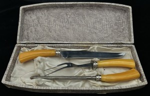Antique Yellow Bakelite Carving Set
