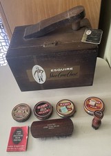 Vintage Esquire Shoe Care Chest Wooden Shine Box 1960 s With Brushes Polish Etc