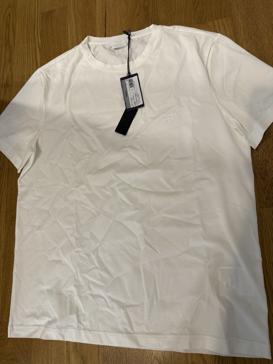 PRADA Men's T Shirt XXL White Cotton Short Sleeve Crew Made In