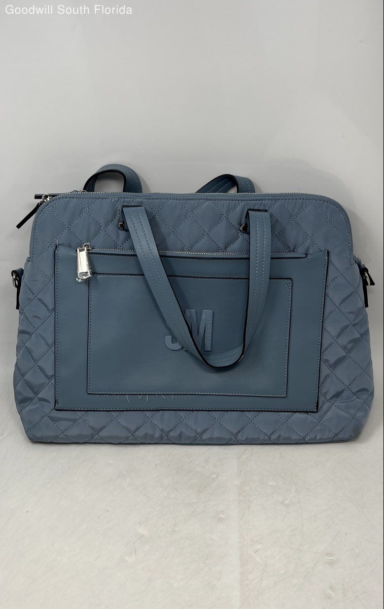 Steve Madden Womens Blue Quilted Inner Pockets Double Handle Satchel Bag
