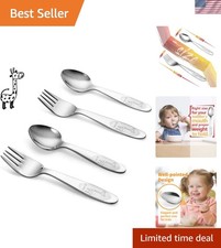 4 Piece Stainless Steel Toddler Forks and Spoons with Smooth Rounded Edges  ...