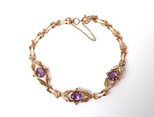 Amethyst Bracelet 9ct Gold Amethyst Vintage Bracelet with Safety Chain