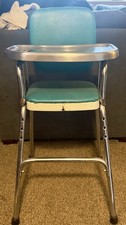 Cosco Adjustable Height High Chair w/ Tray, Turquoise/White Seat, Silver Frame