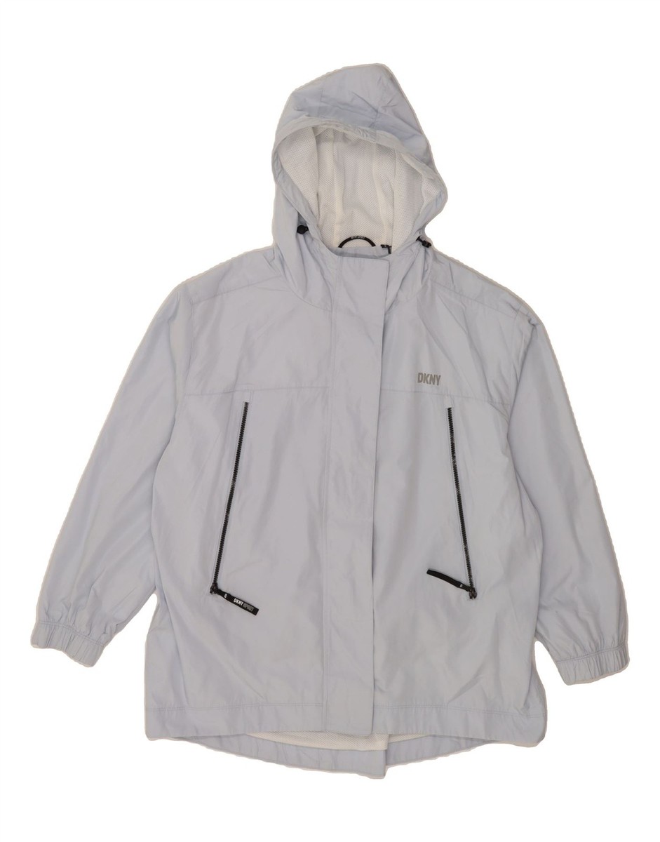 DKNY Womens Oversized Hooded Rain Jacket UK 16 Large Blue Polyester MV13