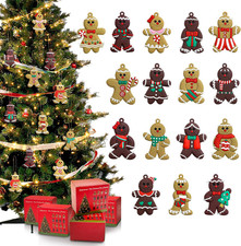 Gingerbread Man Ornaments Set - 16-Pc Christmas Tree Decorations with Gift Box