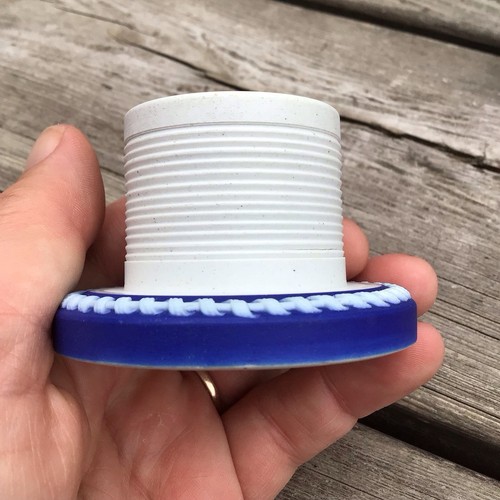 Antique Victorian Ceramic Blue & White Match Striker Holder Pot With Lid - Picture 9 of 12