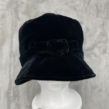 Vintage Black Velvet Velour Bow Detail Silk Blend Cloche Bucket Hat Retro