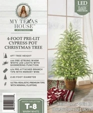 My Texas House 4FT Pre-Lit Cypress Pot Artificial Christmas Tree 4 Foot NEW