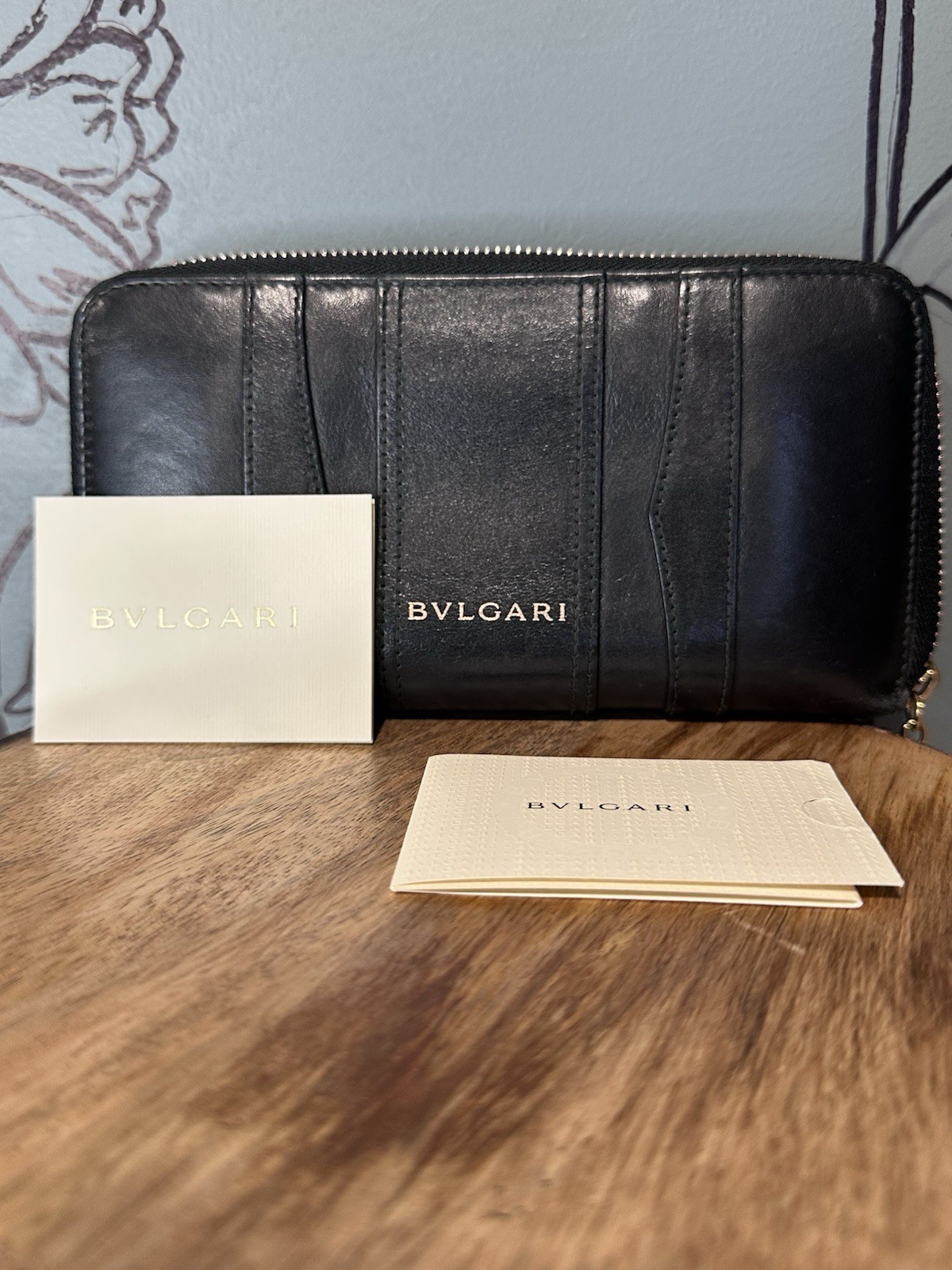 Bvlgari Black Solid Pattern Zip-Around Folding Cr… - image 1